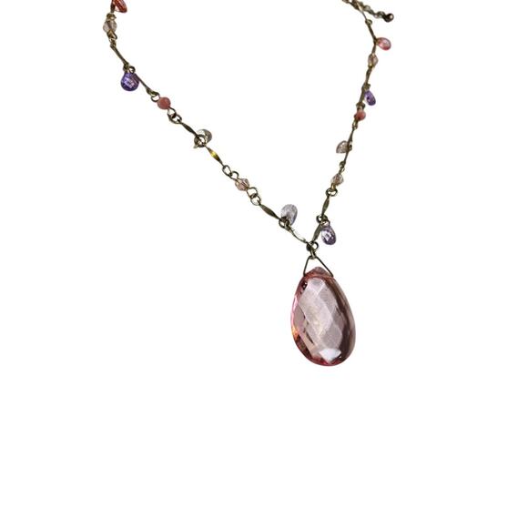 Silvertone Pink Beaded Necklace Spring Clasp 16-19" - Picture 4 of 6